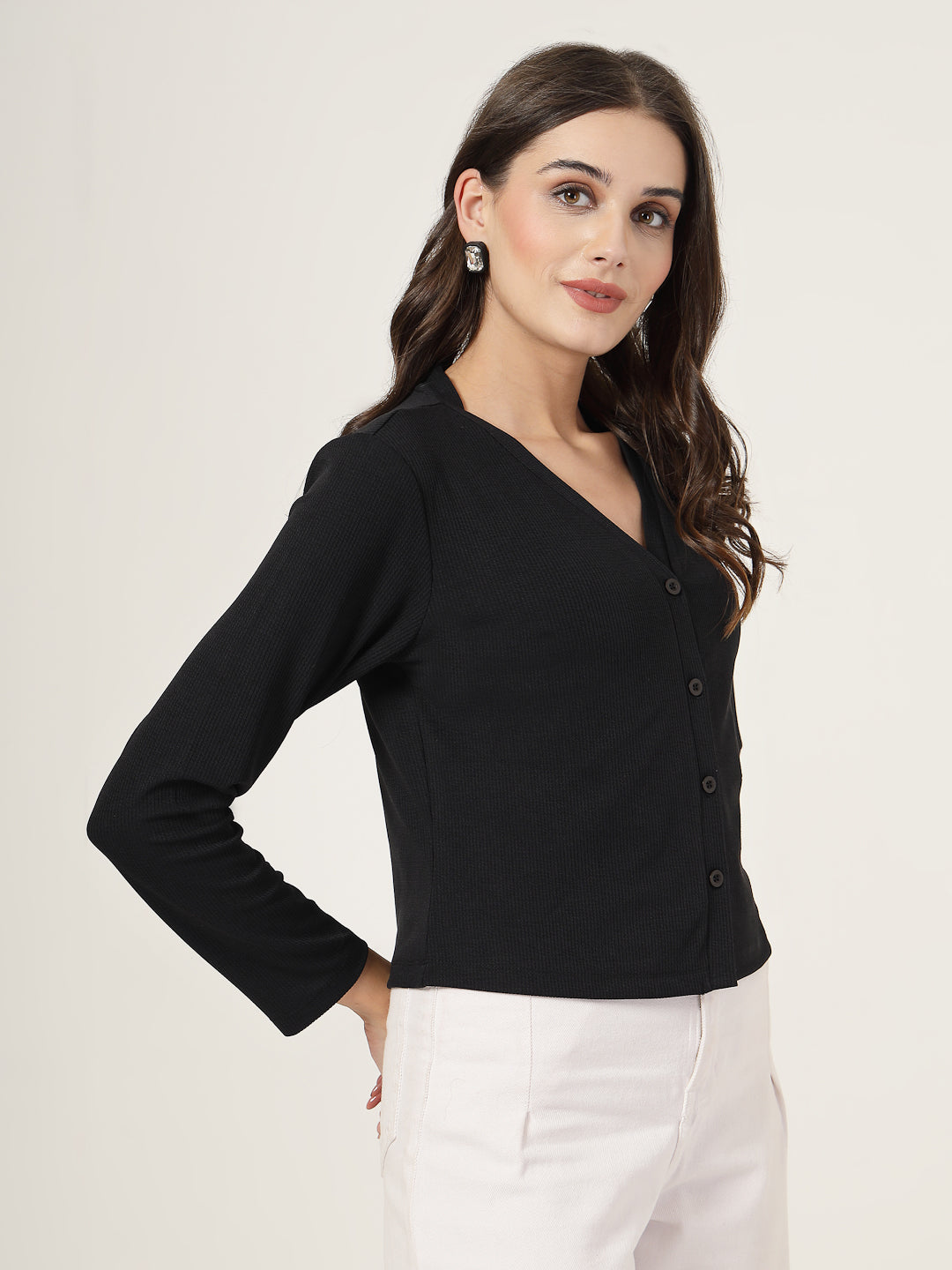 Style Quotient Women Black Knit Button down Shrug-Shrug-StyleQuotient