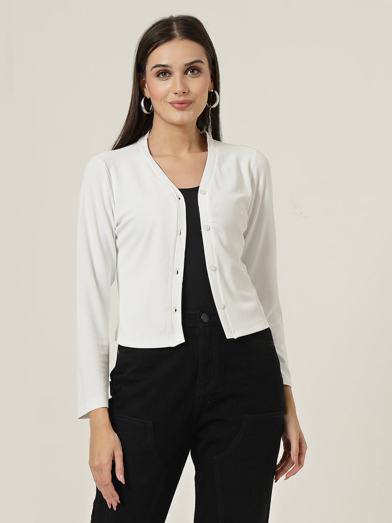 Style Quotient Women White Knit Button down Shrug-Shrug-StyleQuotient