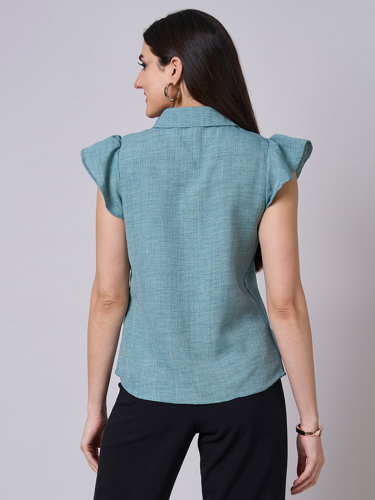 Style Quotient Women Solid Green Polycotton Formal Shirt-Shirts-StyleQuotient