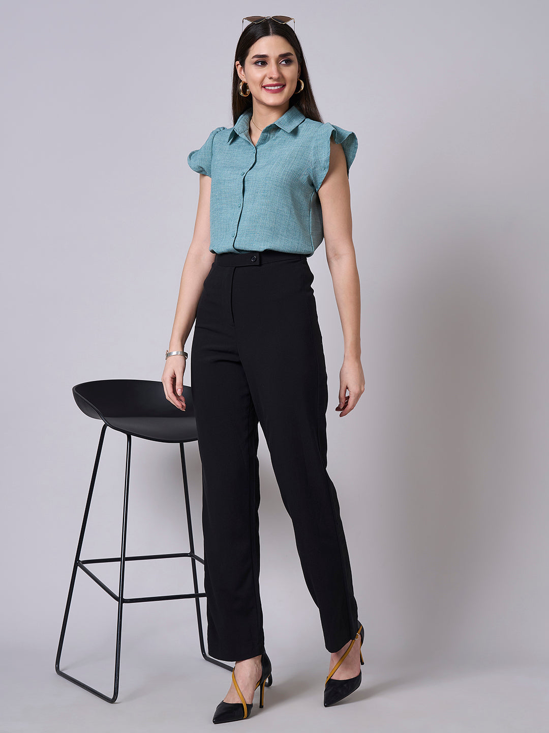 Style Quotient Women Solid Green Polycotton Formal Shirt-Shirts-StyleQuotient