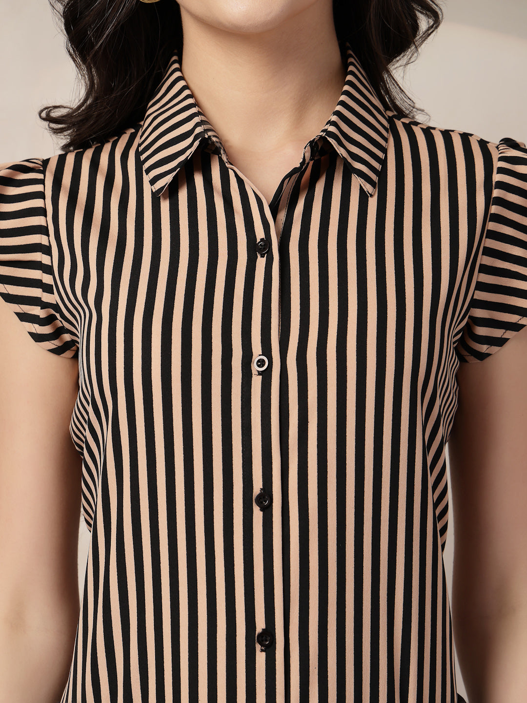 Style Quotient Women Nude Black Stripe Polycrepe Formal Shirt-Shirts-StyleQuotient