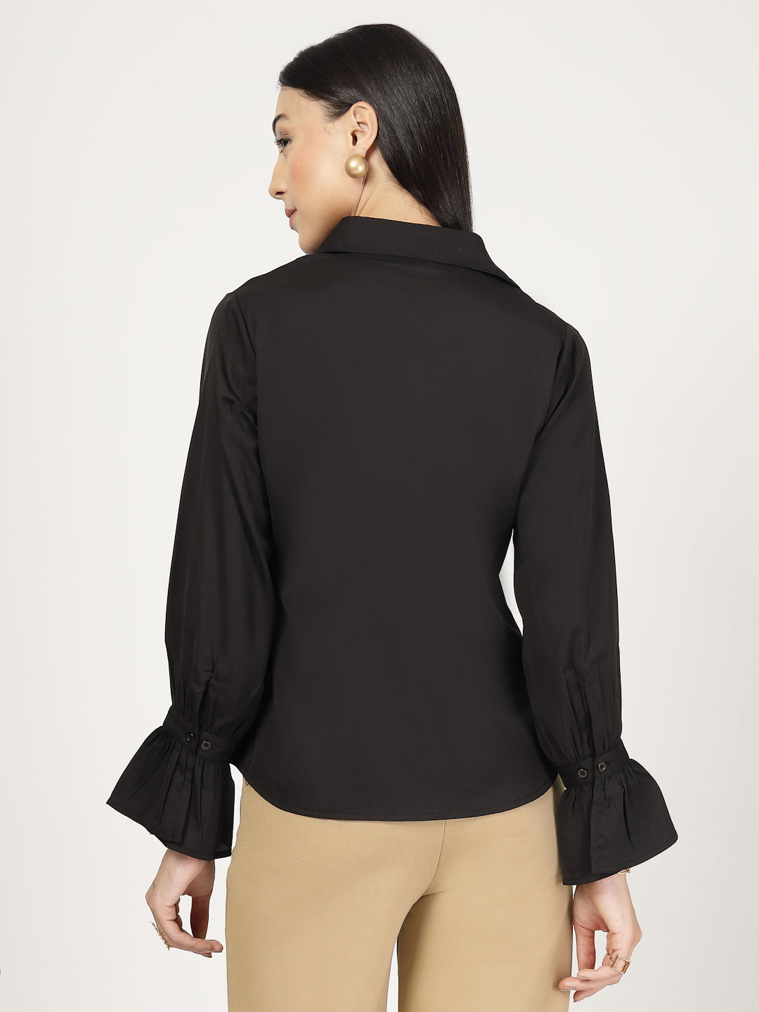 Style Quotient Women Solid Black Polymoss Formal Shirt-Shirts-StyleQuotient