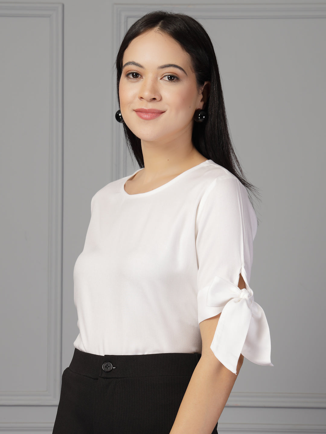Style Quotient Women White Regular Fit Formal Rayon Top-Tops-StyleQuotient