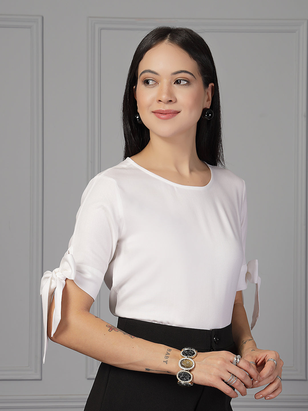 Style Quotient Women White Regular Fit Formal Rayon Top-Tops-StyleQuotient