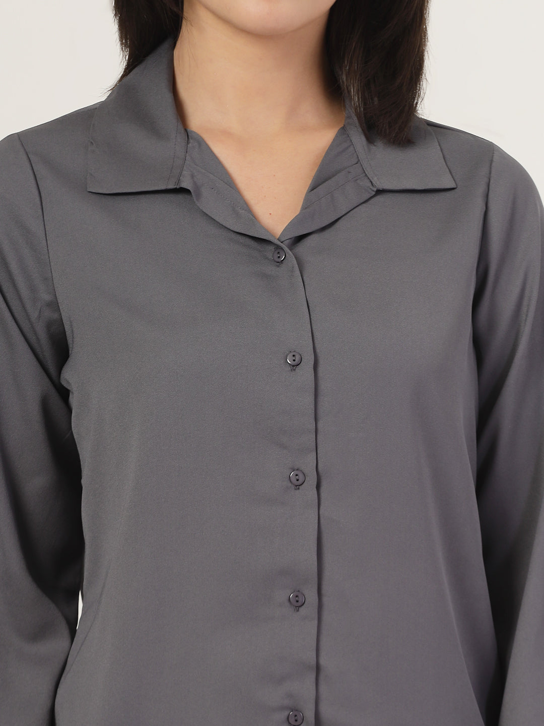 Style Quotient Women Solid Grey Polymoss Formal Shirt-Shirts-StyleQuotient