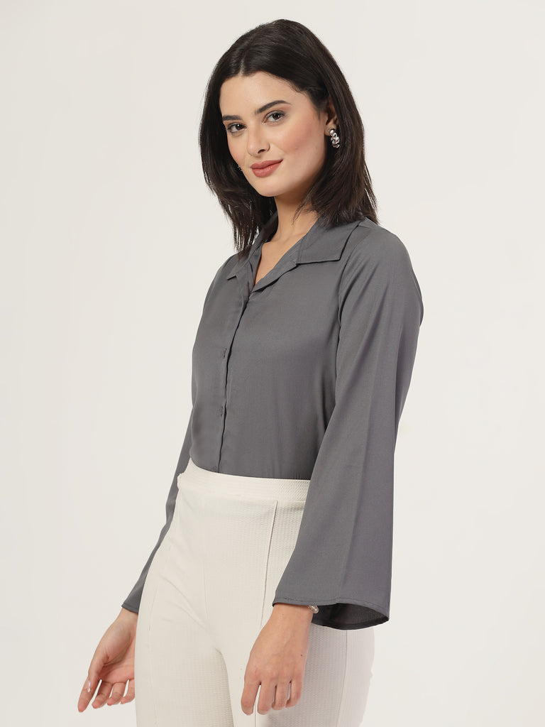 Style Quotient Women Solid Grey Polymoss Formal Shirt-Shirts-StyleQuotient