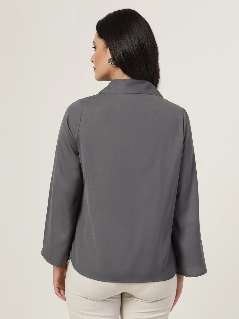 Style Quotient Women Solid Grey Polymoss Formal Shirt-Shirts-StyleQuotient