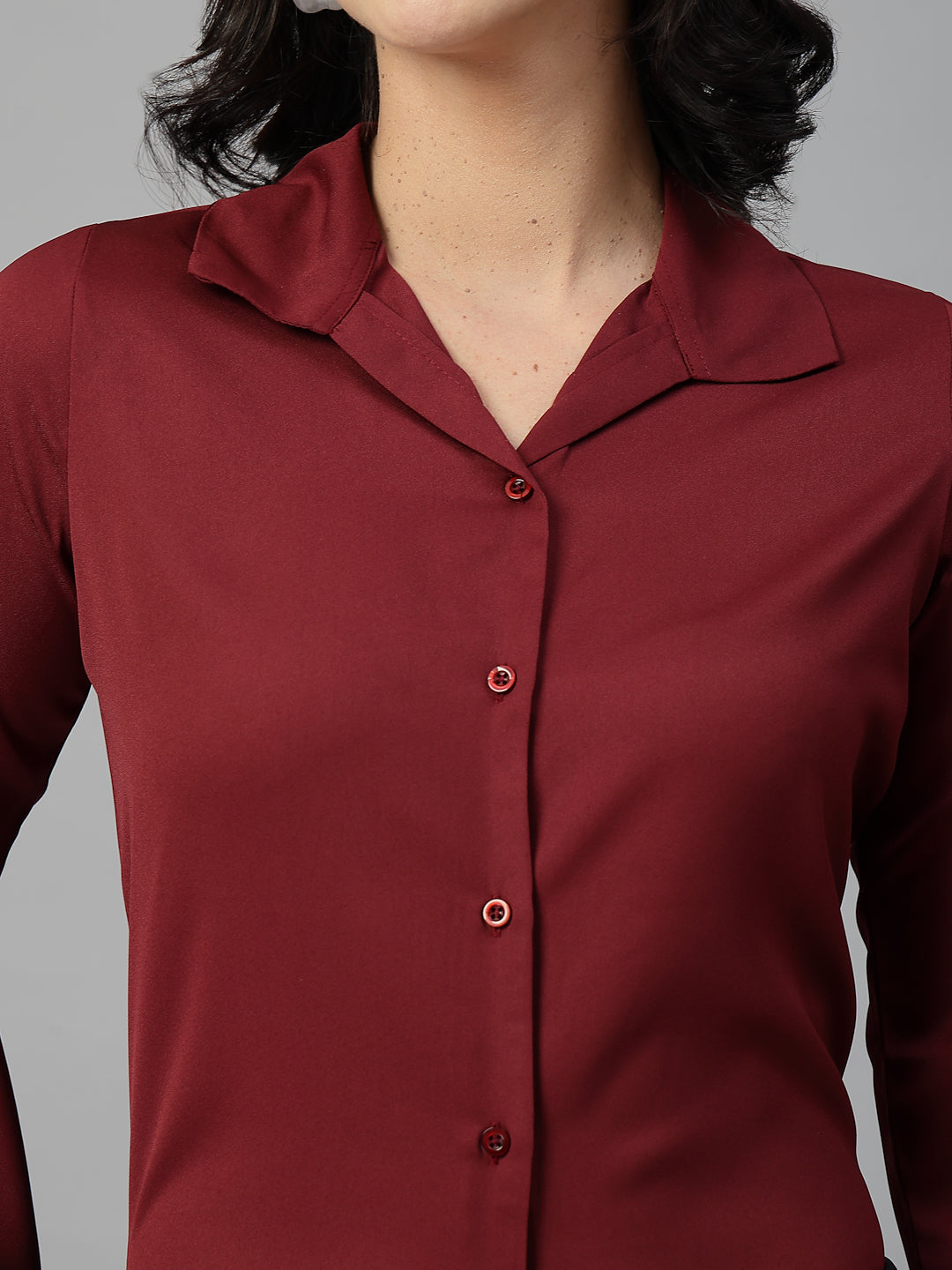 Style Quotient Women Solid Maroon Polymoss Formal Shirt-Shirts-StyleQuotient