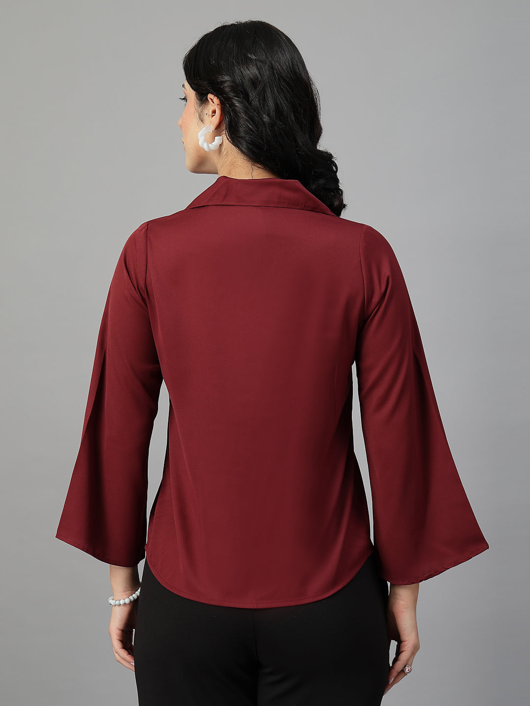 Style Quotient Women Solid Maroon Polymoss Formal Shirt-Shirts-StyleQuotient