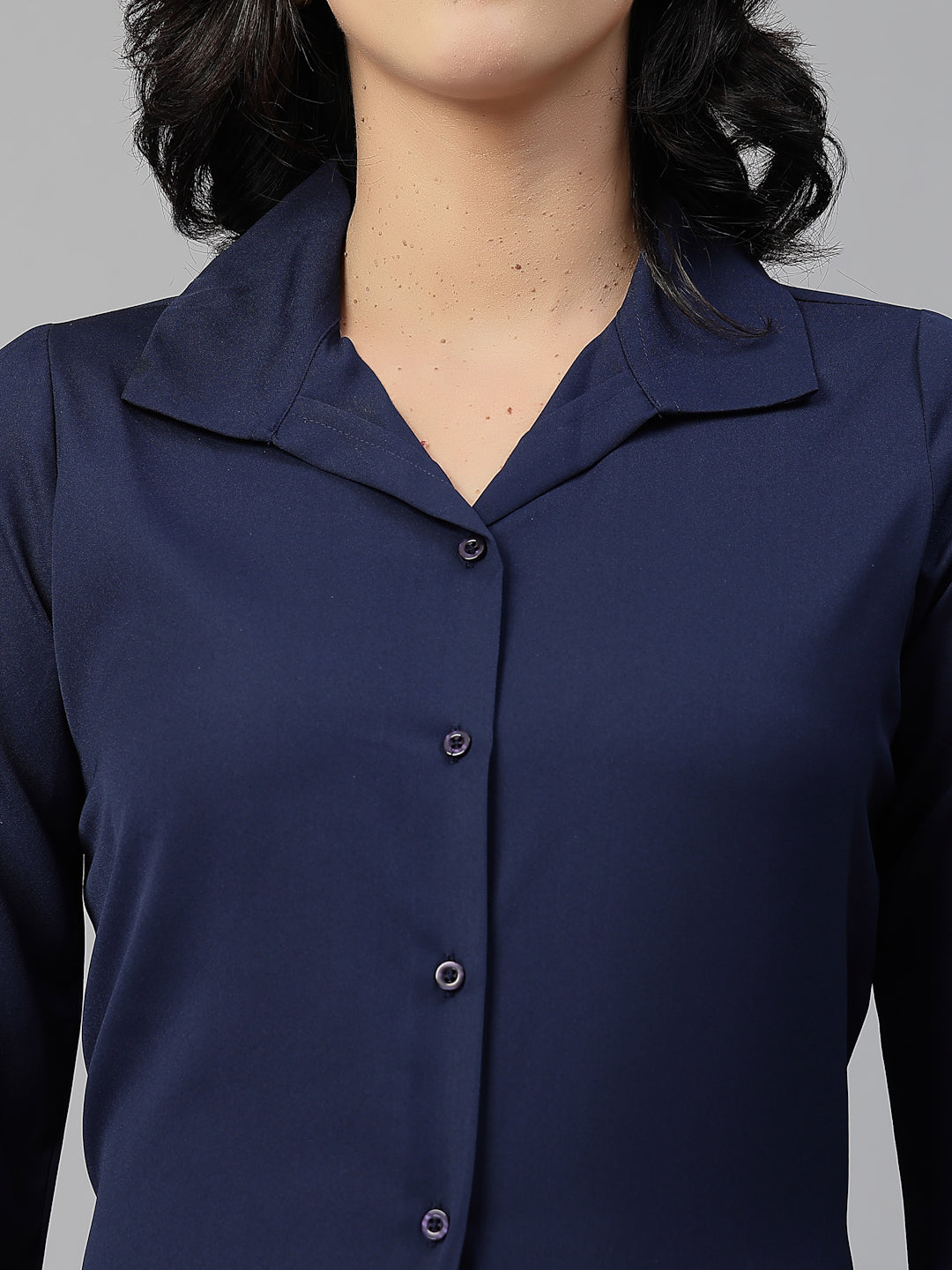 Style Quotient Women Solid Navy Polymoss Formal Shirt-Shirts-StyleQuotient