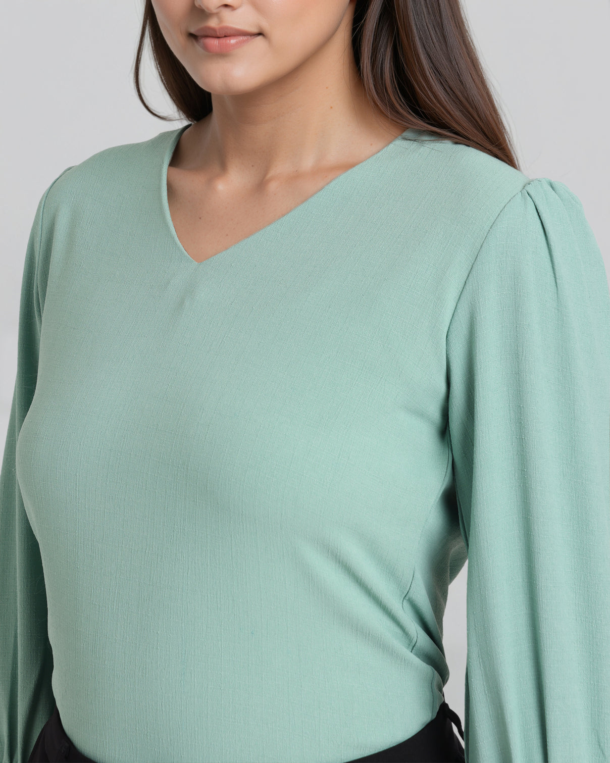 Style Quotient Women Solid Sage Green Formal polyester Top-Tops-StyleQuotient