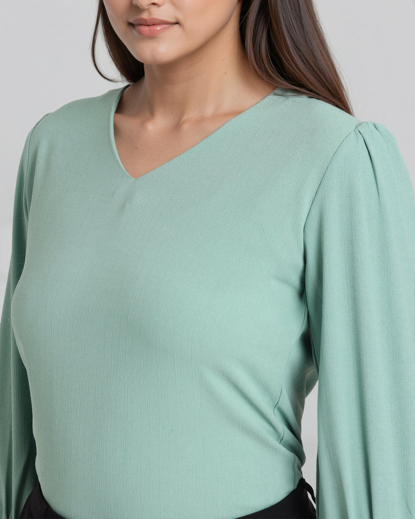 Style Quotient Women Solid Sage Green Formal polyester Top-Tops-StyleQuotient