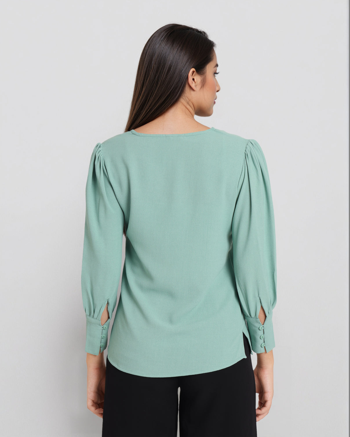 Style Quotient Women Solid Sage Green Formal polyester Top-Tops-StyleQuotient