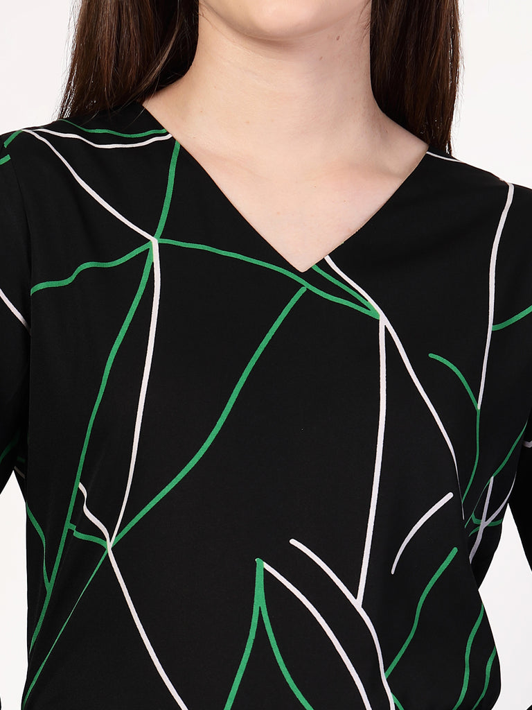 Style Quotient Women Black Multi Printed Regular Fit Formal Polyester Top-Tops-StyleQuotient