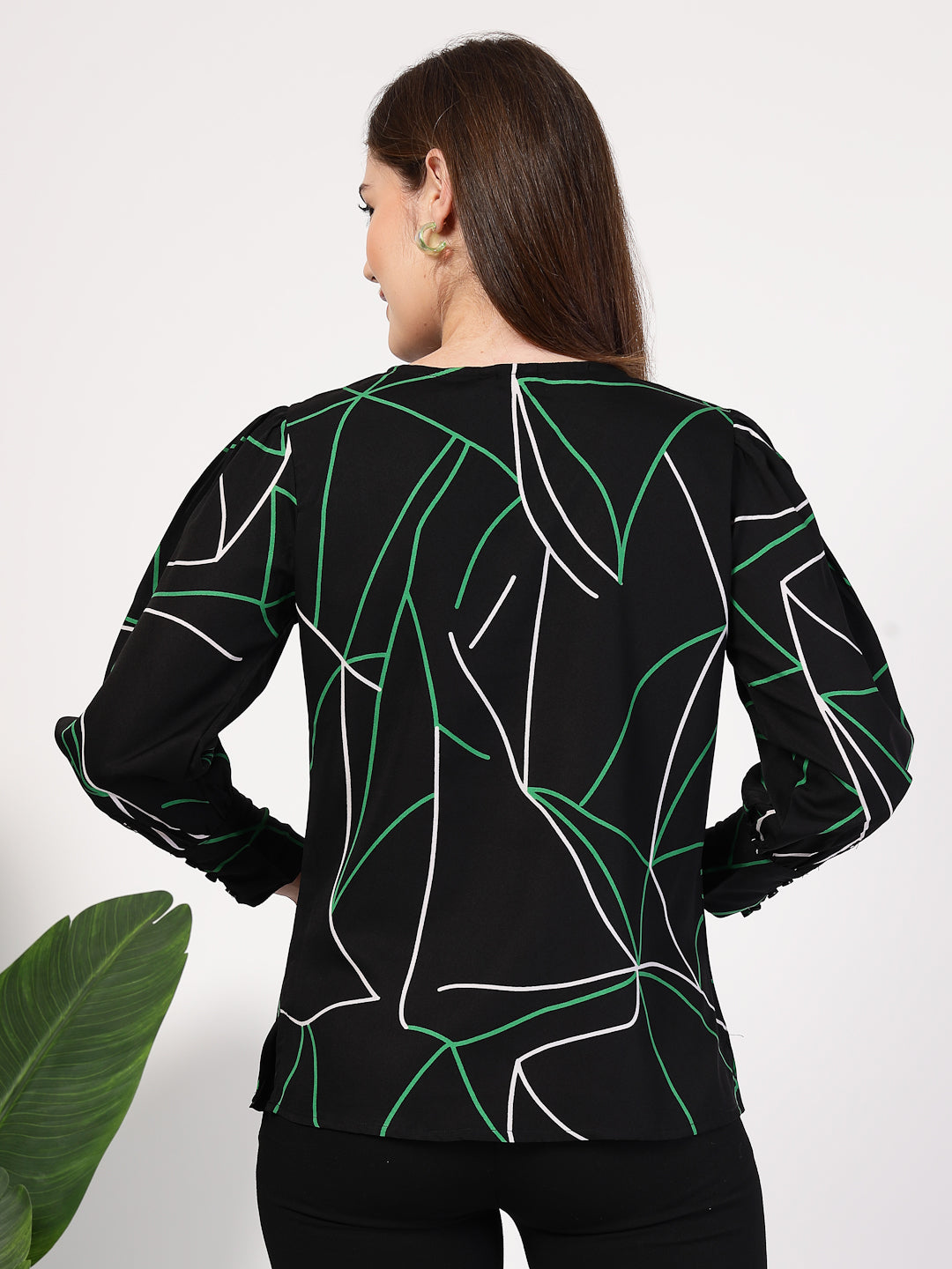 Style Quotient Women Black Multi Printed Regular Fit Formal Polyester Top-Tops-StyleQuotient