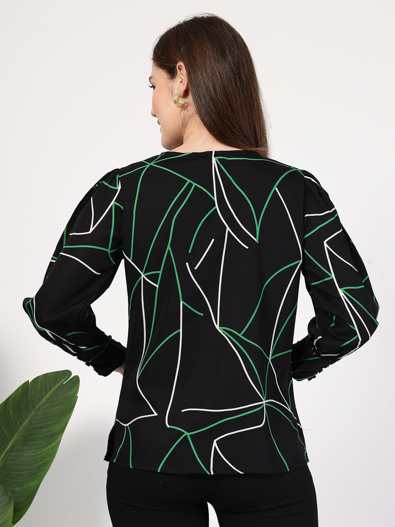 Style Quotient Women Black Multi Printed Regular Fit Formal Polyester Top-Tops-StyleQuotient