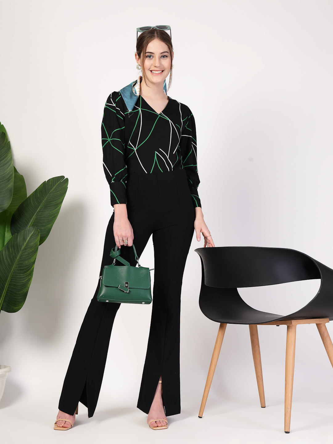 Style Quotient Women Black Multi Printed Regular Fit Formal Polyester Top-Tops-StyleQuotient