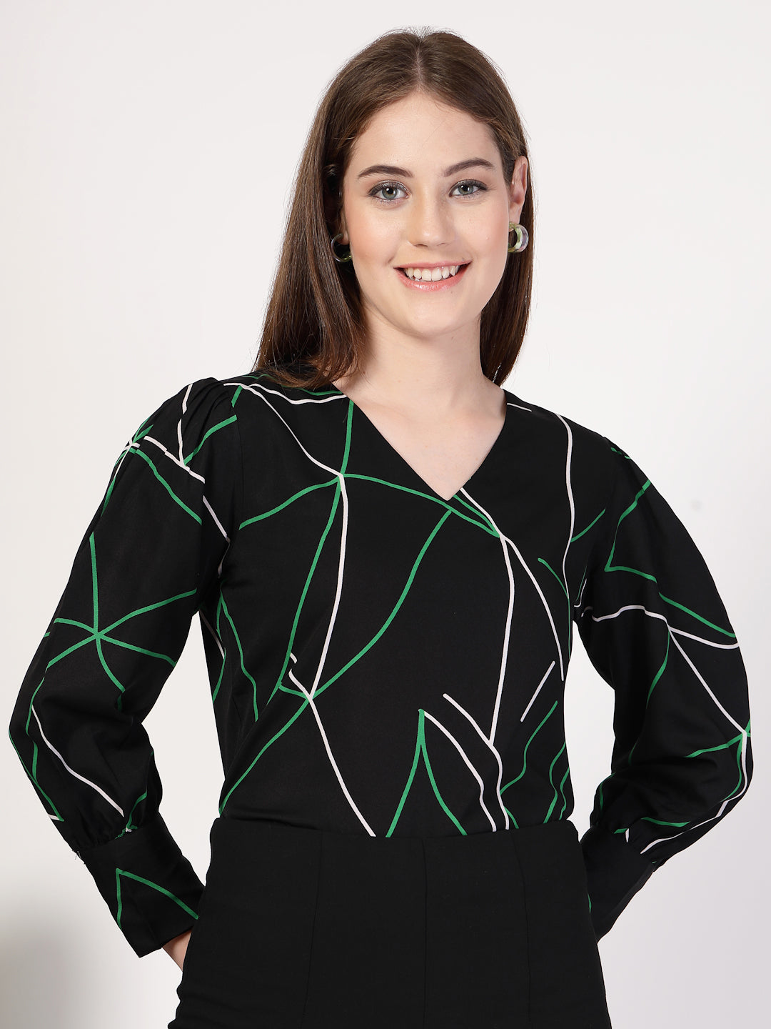 Style Quotient Women Black Multi Printed Regular Fit Formal Polyester Top-Tops-StyleQuotient