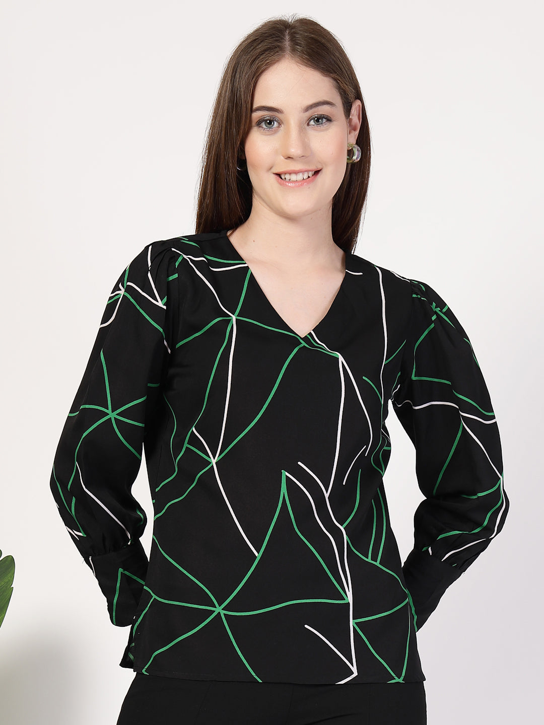 Style Quotient Women Black Multi Printed Regular Fit Formal Polyester Top-Tops-StyleQuotient