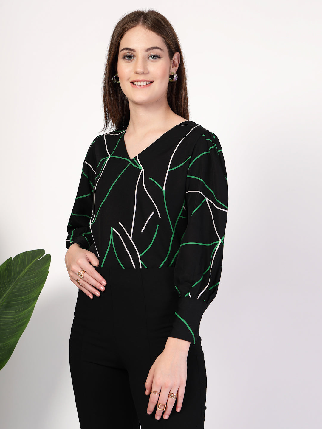 Style Quotient Women Black Multi Printed Regular Fit Formal Polyester Top-Tops-StyleQuotient