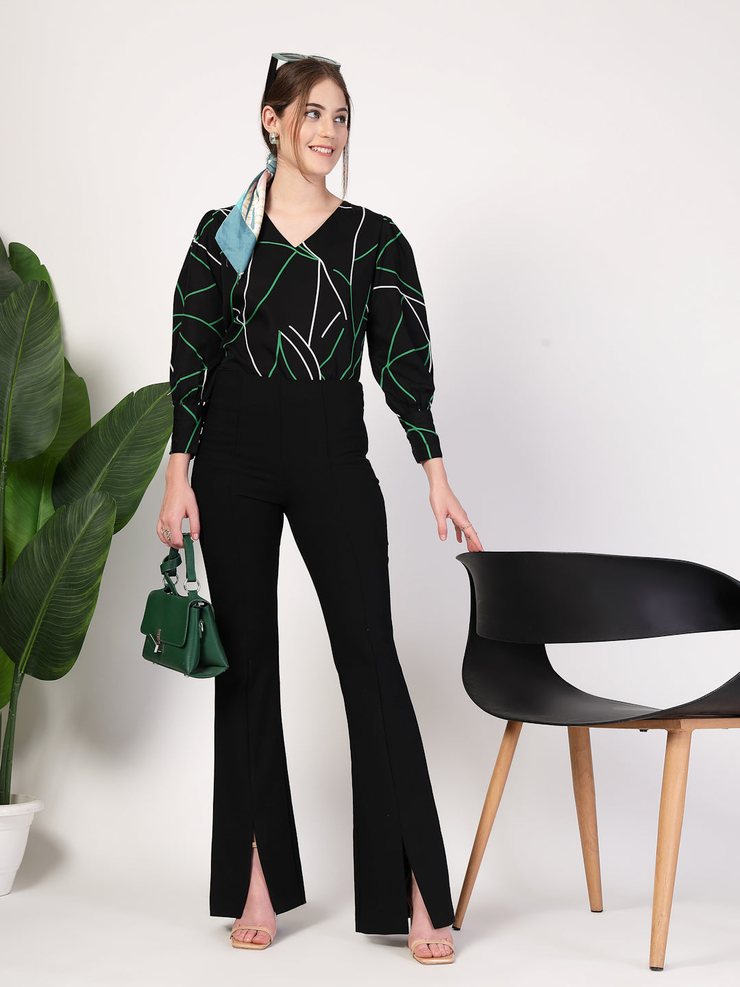 Style Quotient Women Black Multi Printed Regular Fit Formal Polyester Top-Tops-StyleQuotient