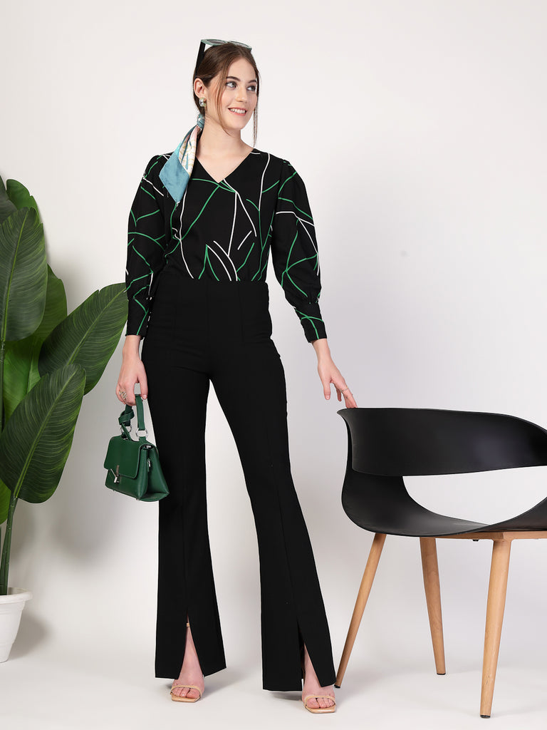 Style Quotient Women Black Multi Printed Regular Fit Formal Polyester Top-Tops-StyleQuotient