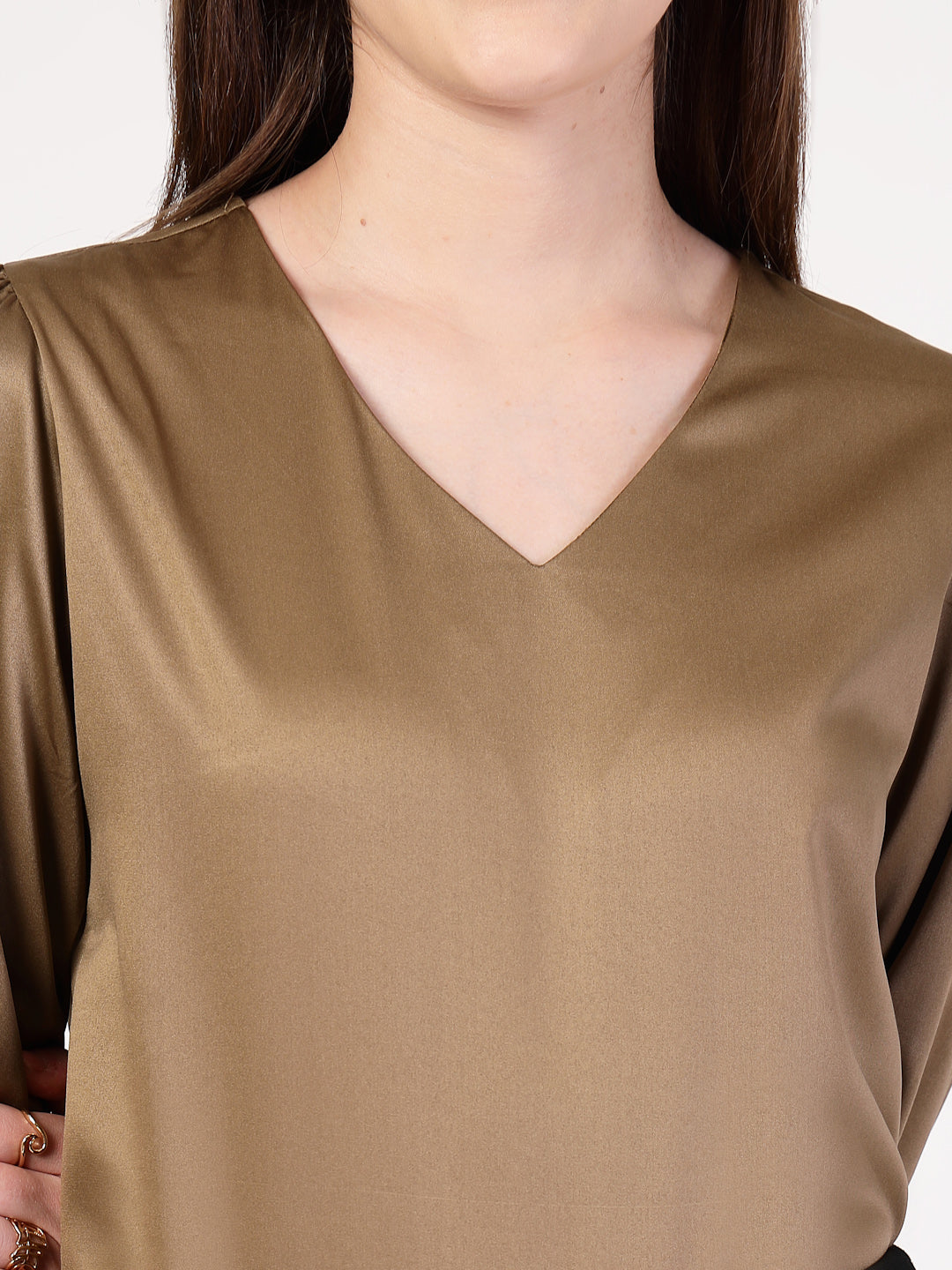 Style Quotient Women Bronze Satin Top-Tops-StyleQuotient