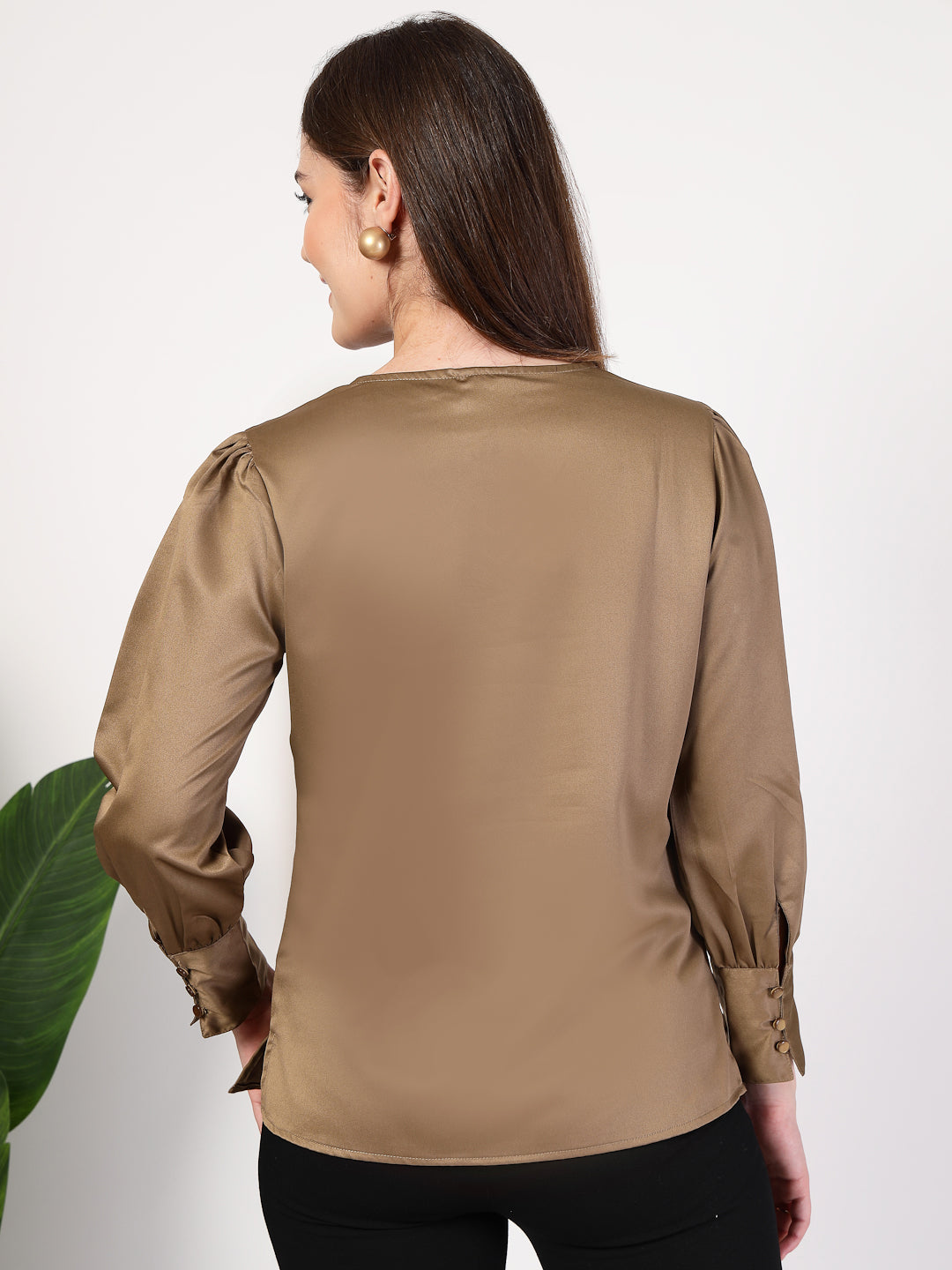 Style Quotient Women Bronze Satin Top-Tops-StyleQuotient