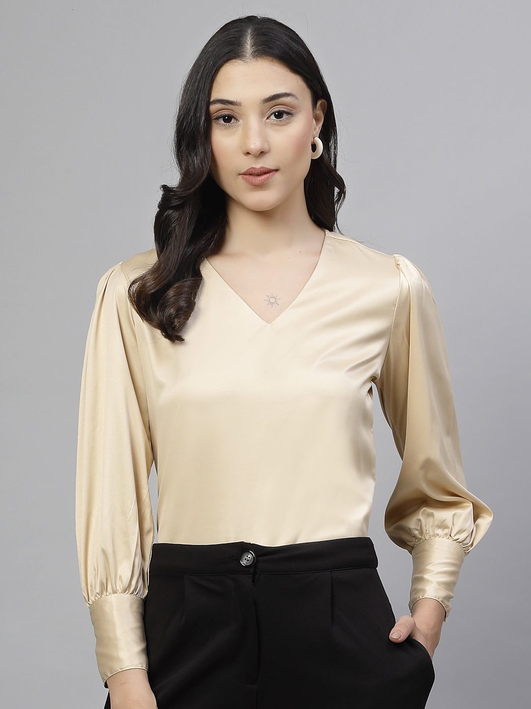 Style Quotient Women champagne Stain Top-Tops-StyleQuotient