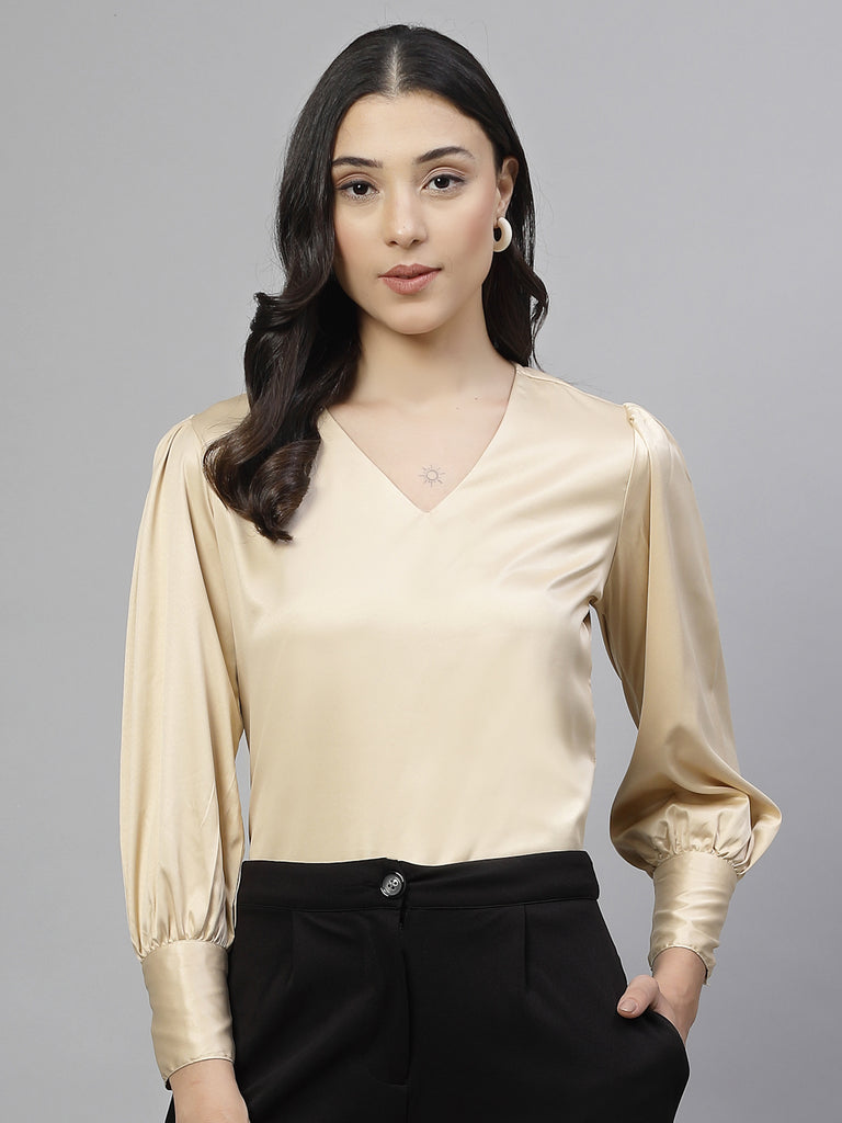 Style Quotient Women champagne Stain Top-Tops-StyleQuotient
