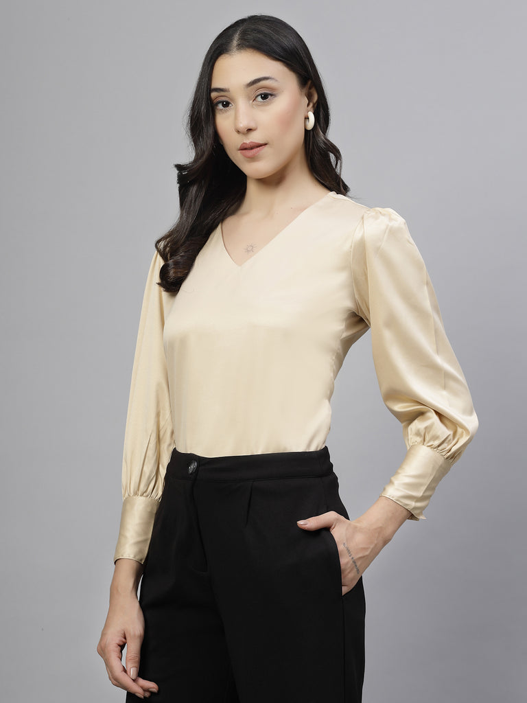 Style Quotient Women champagne Stain Top-Tops-StyleQuotient