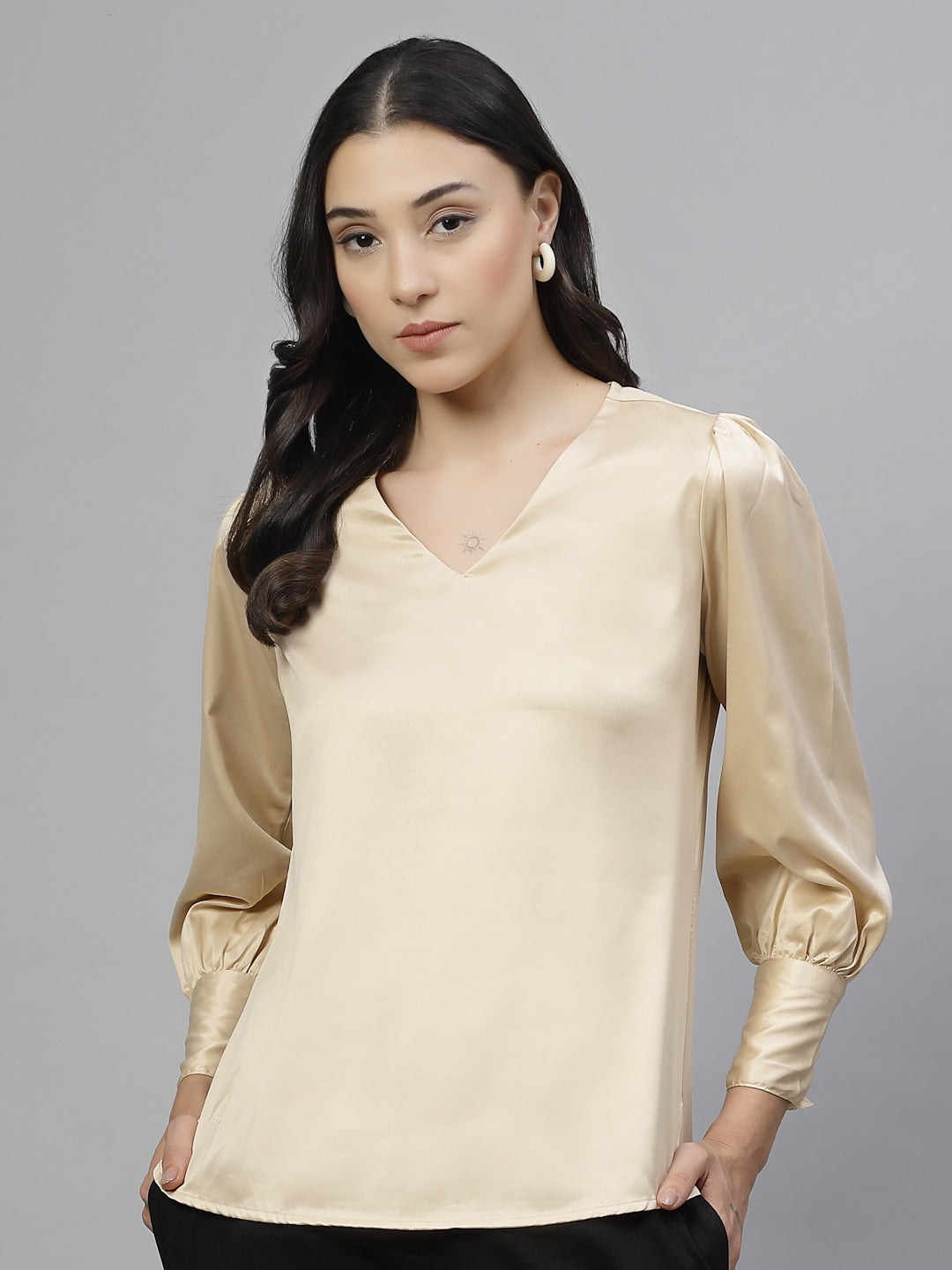 Style Quotient Women champagne Stain Top-Tops-StyleQuotient