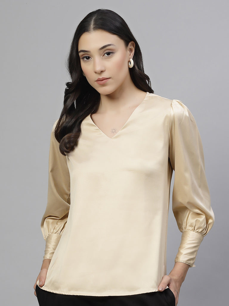 Style Quotient Women champagne Stain Top-Tops-StyleQuotient