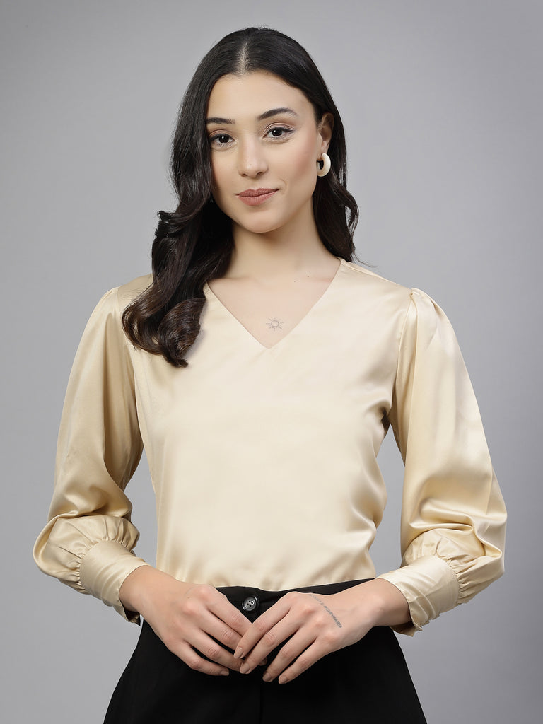 Style Quotient Women champagne Stain Top-Tops-StyleQuotient