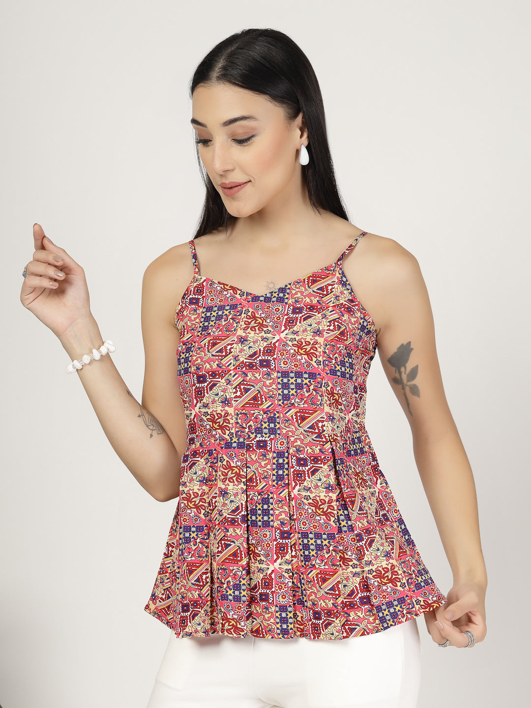 Style Quotient Women Multi Printed Smart Casual Spaghetti Strap Boho Top-Tops-StyleQuotient