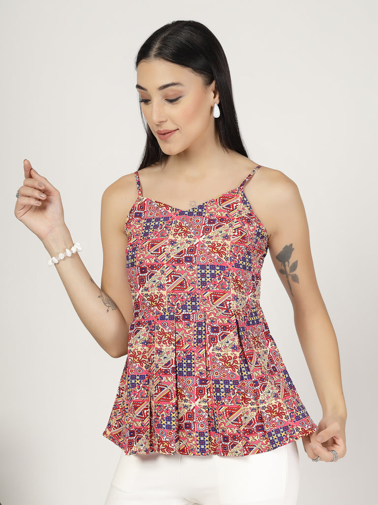 Style Quotient Women Multi Printed Smart Casual Spaghetti Strap Boho Top-Tops-StyleQuotient