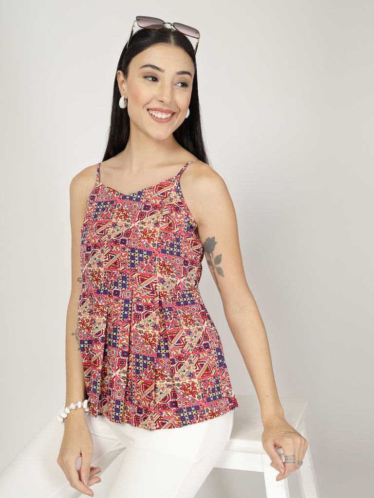 Style Quotient Women Multi Printed Smart Casual Spaghetti Strap Boho Top-Tops-StyleQuotient