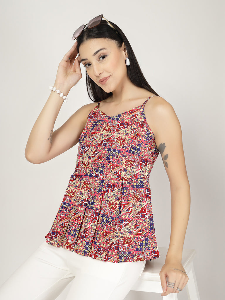 Style Quotient Women Multi Printed Smart Casual Spaghetti Strap Boho Top-Tops-StyleQuotient