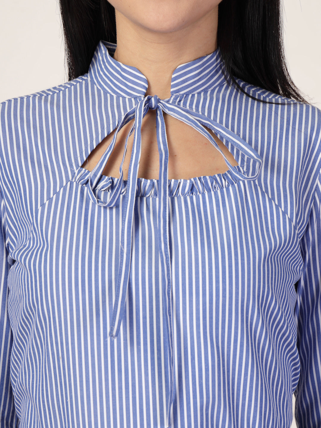 Style Quotient Women Blue White Formal Top-Tops-StyleQuotient