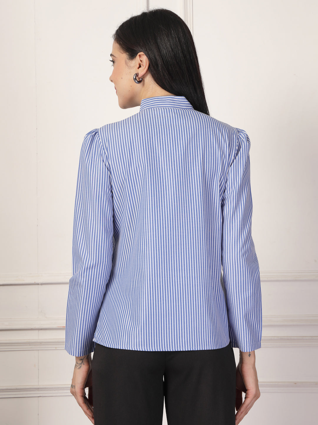 Style Quotient Women Blue White Formal Top-Tops-StyleQuotient