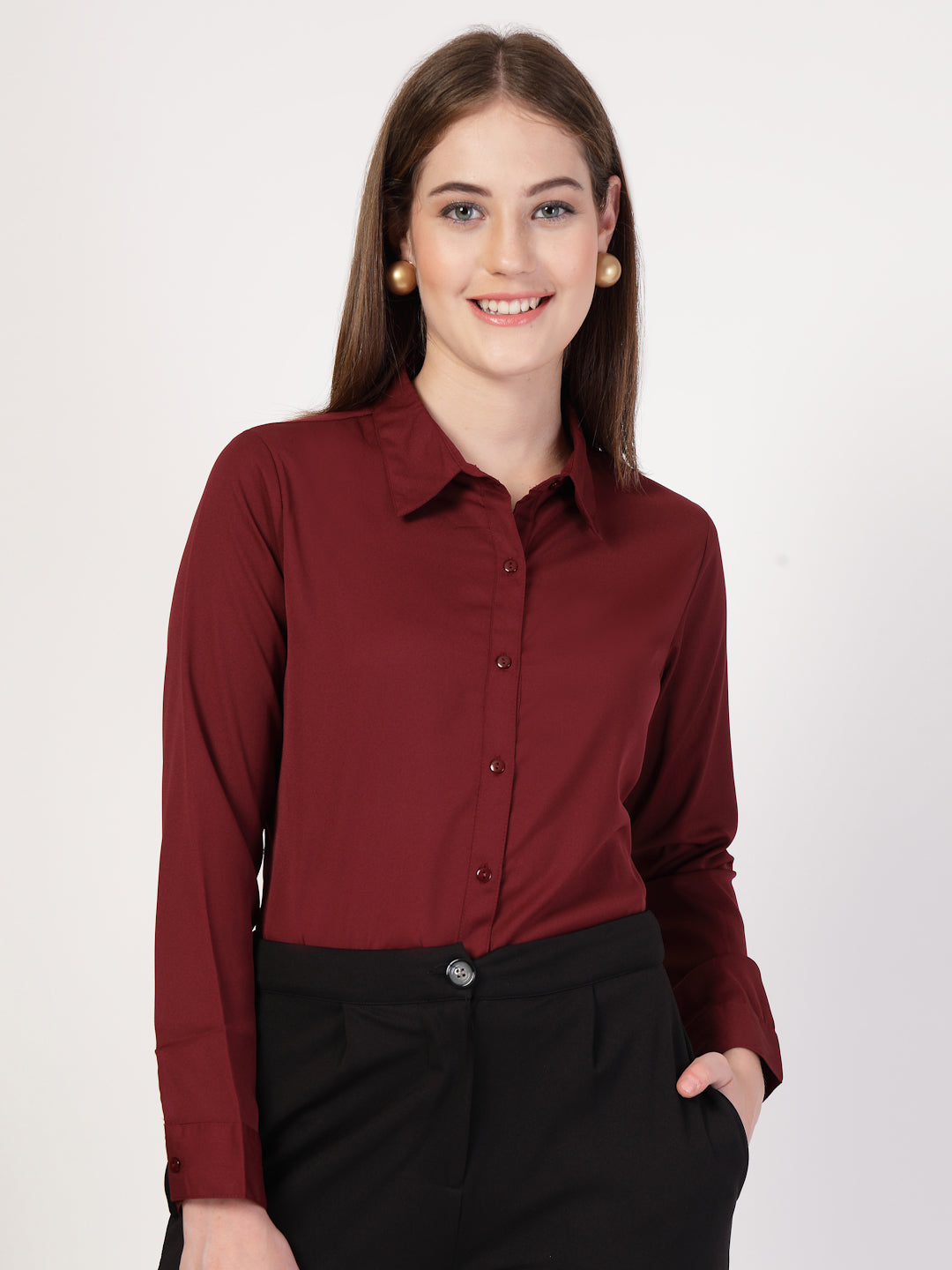 Style Quotient Women Maroon formal shirt-Shirts-StyleQuotient