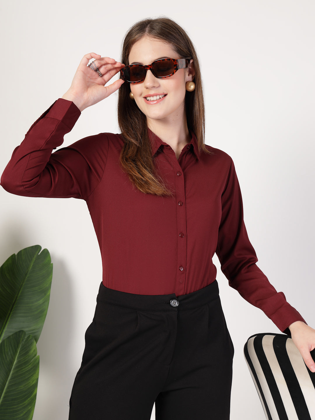 Style Quotient Women Maroon formal shirt-Shirts-StyleQuotient