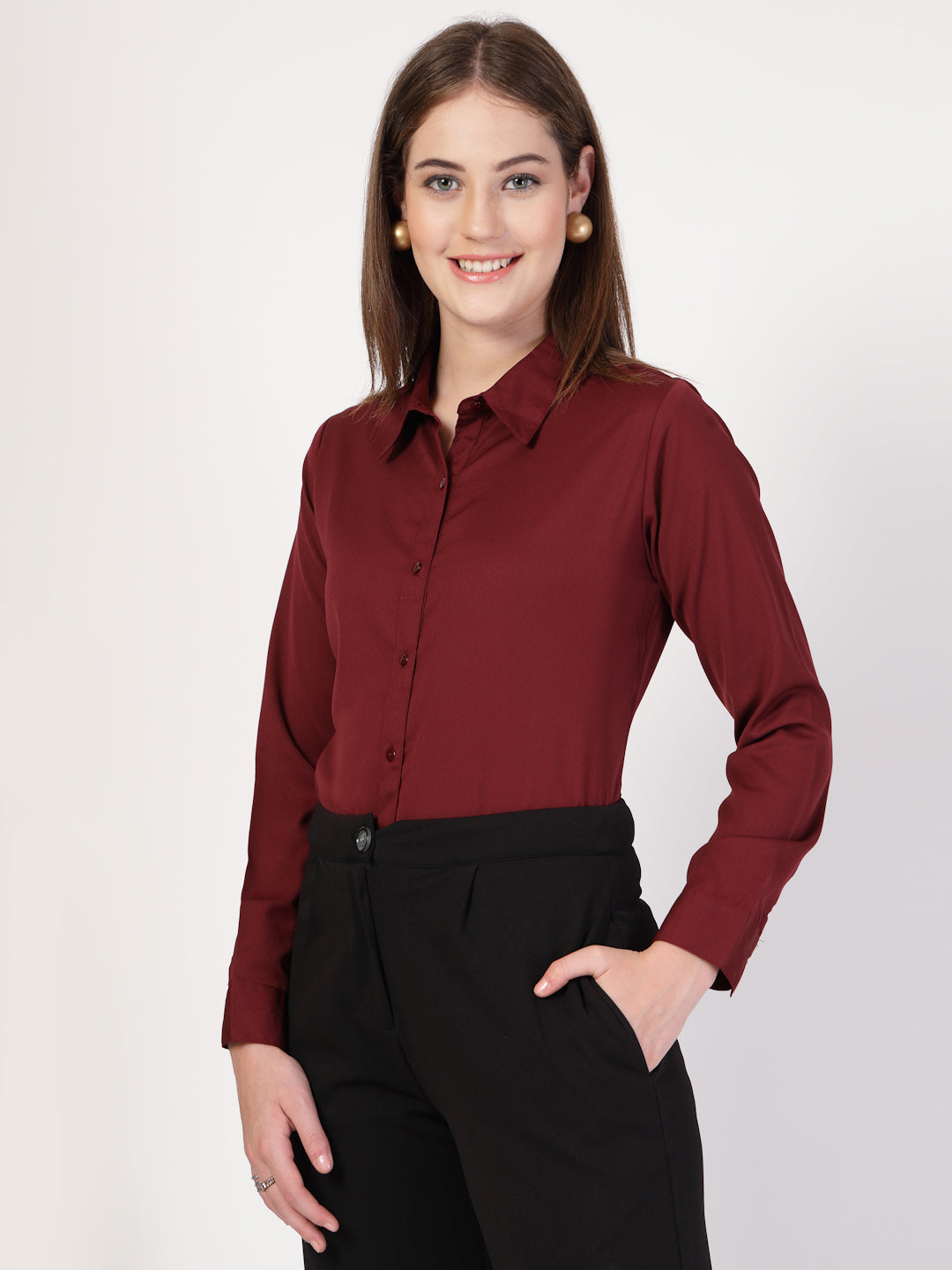 Style Quotient Women Maroon formal shirt-Shirts-StyleQuotient