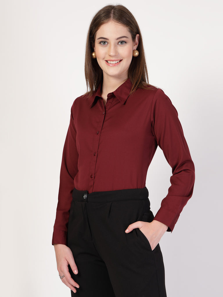 Style Quotient Women Maroon formal shirt-Shirts-StyleQuotient
