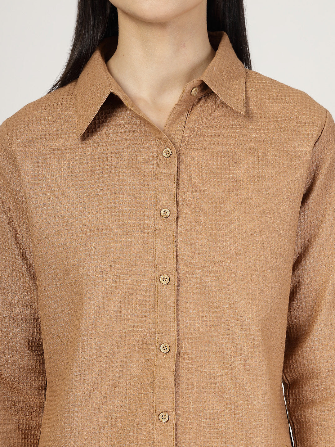 Style Quotient Women Solid Tan Polycotton Formal Shirt-Shirts-StyleQuotient