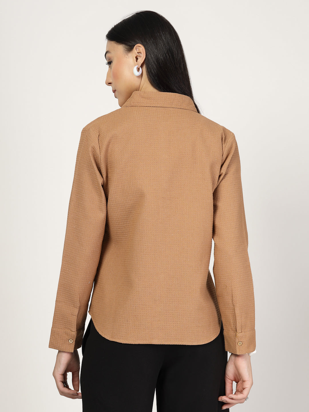 Style Quotient Women Solid Tan Polycotton Formal Shirt-Shirts-StyleQuotient
