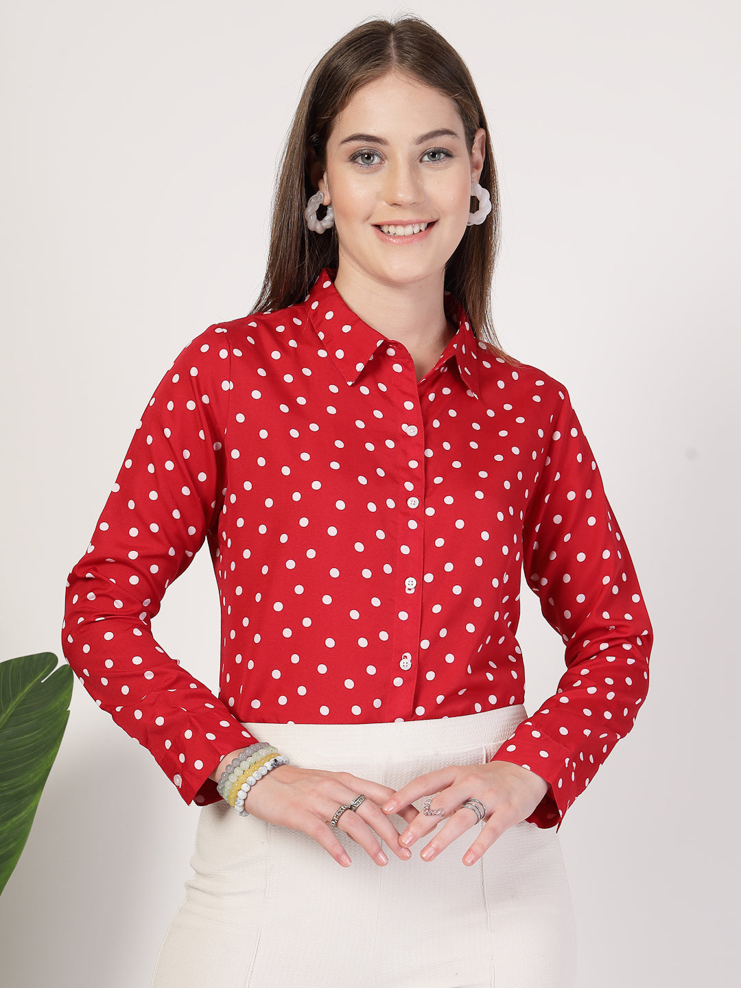 Style Quotient Women Red White Printed Semi Formal Polyester Shirt-Shirts-StyleQuotient