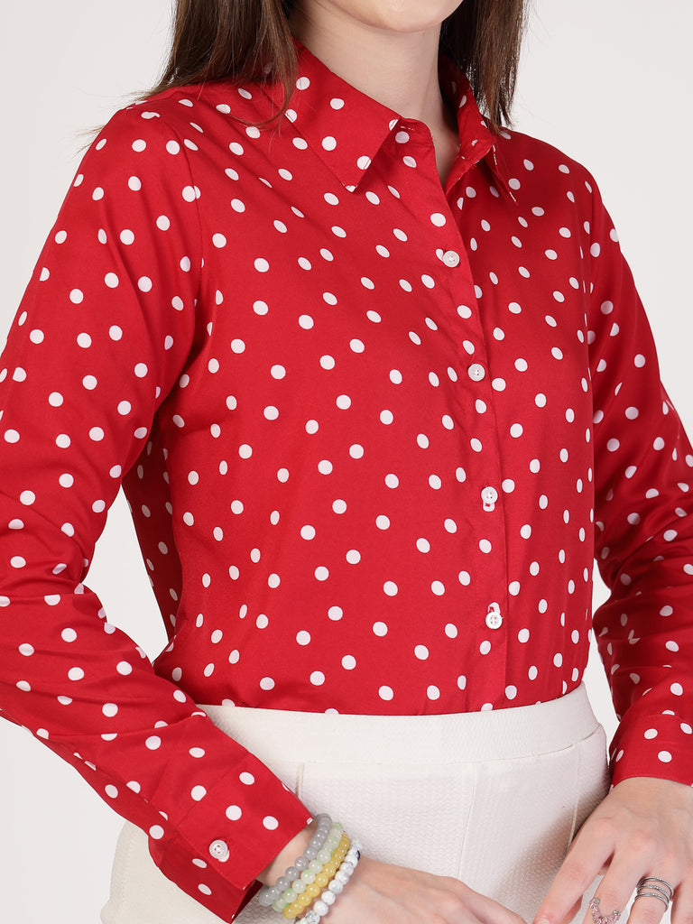 Style Quotient Women Red White Printed Semi Formal Polyester Shirt-Shirts-StyleQuotient