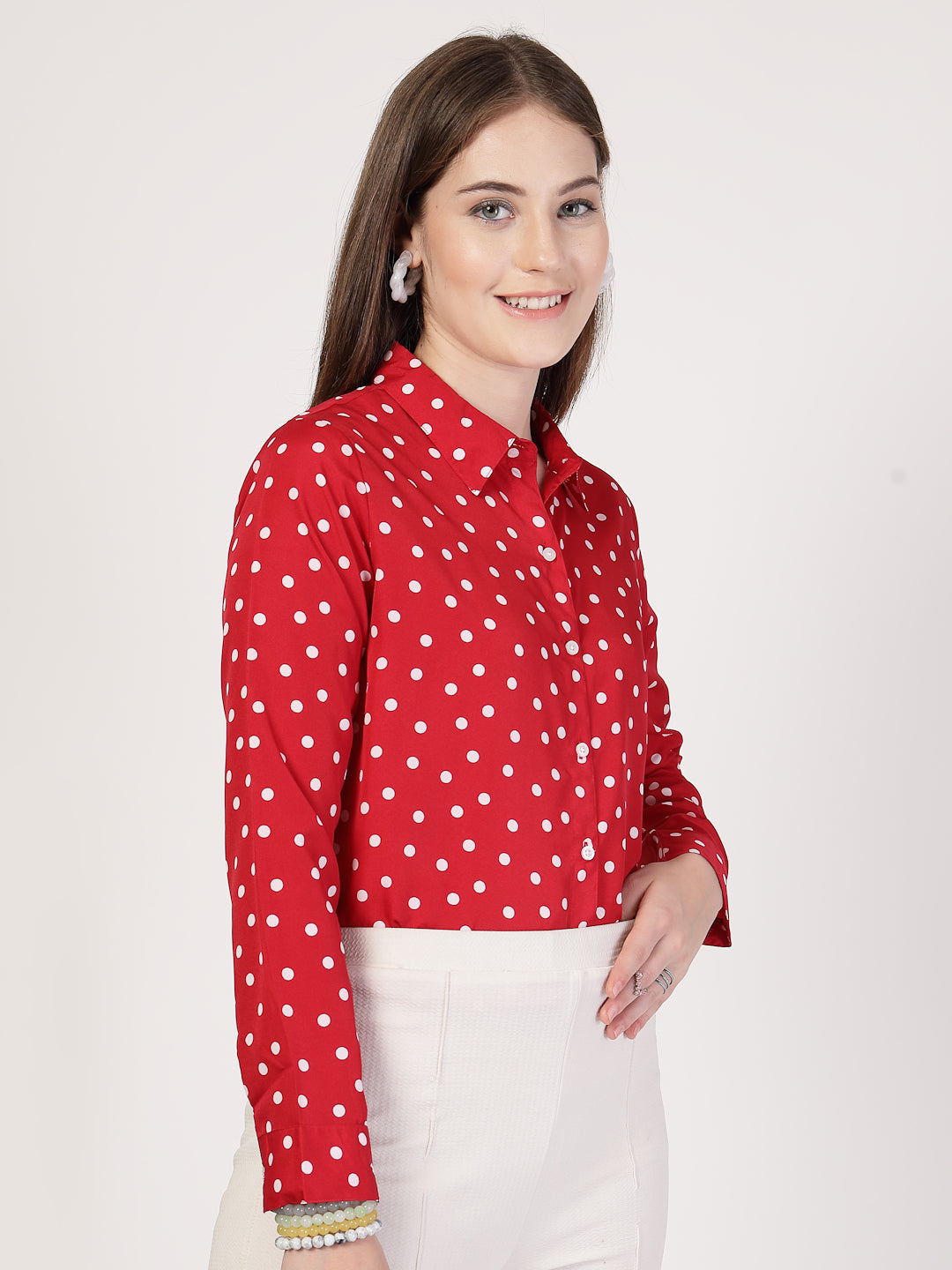 Style Quotient Women Red White Printed Semi Formal Polyester Shirt-Shirts-StyleQuotient