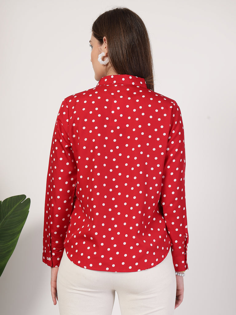 Style Quotient Women Red White Printed Semi Formal Polyester Shirt-Shirts-StyleQuotient